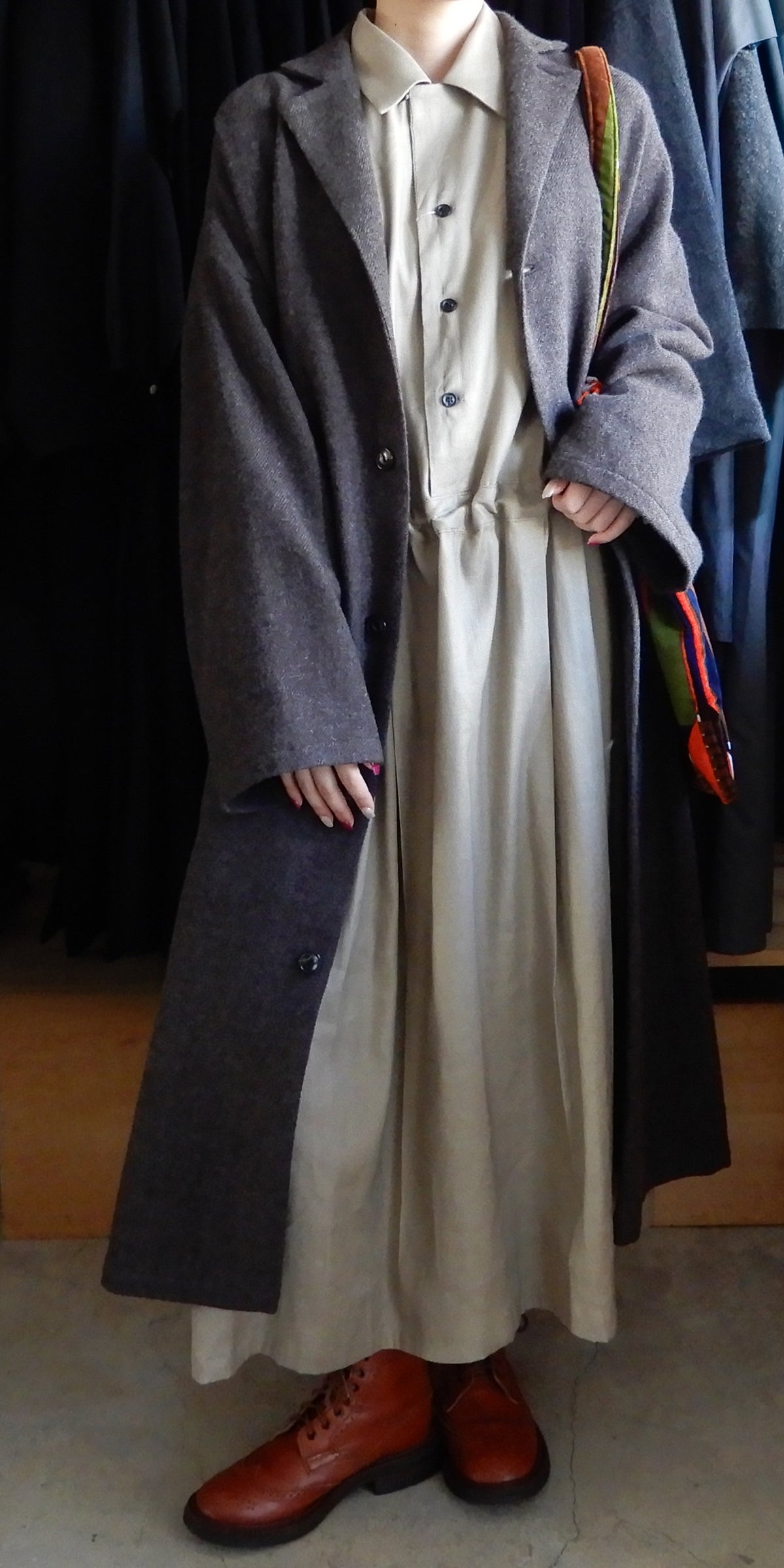 リネンレーヨンギャザーウエストワンピース Beige