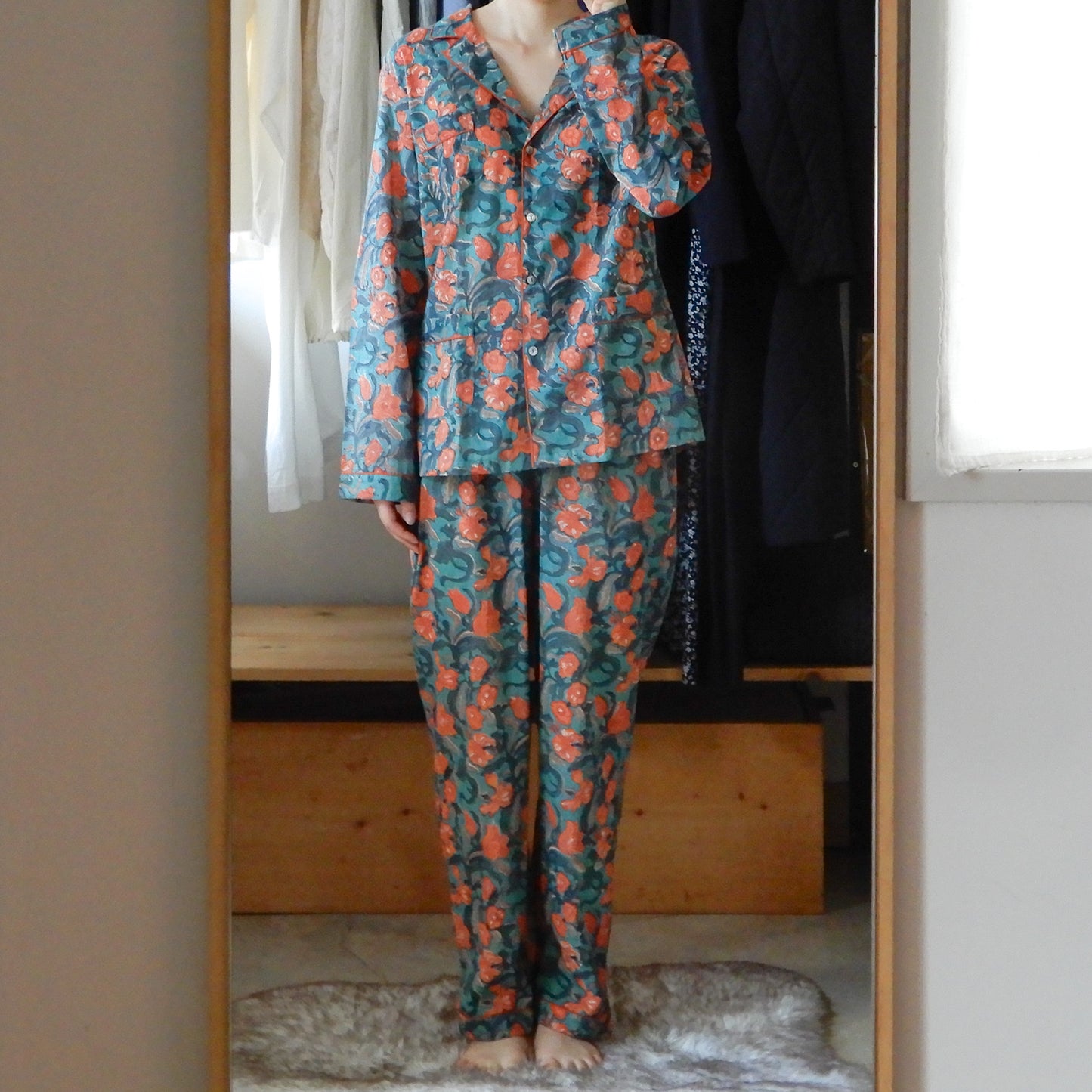 コットンハンドプリンティッドパジャマ Orange Iris