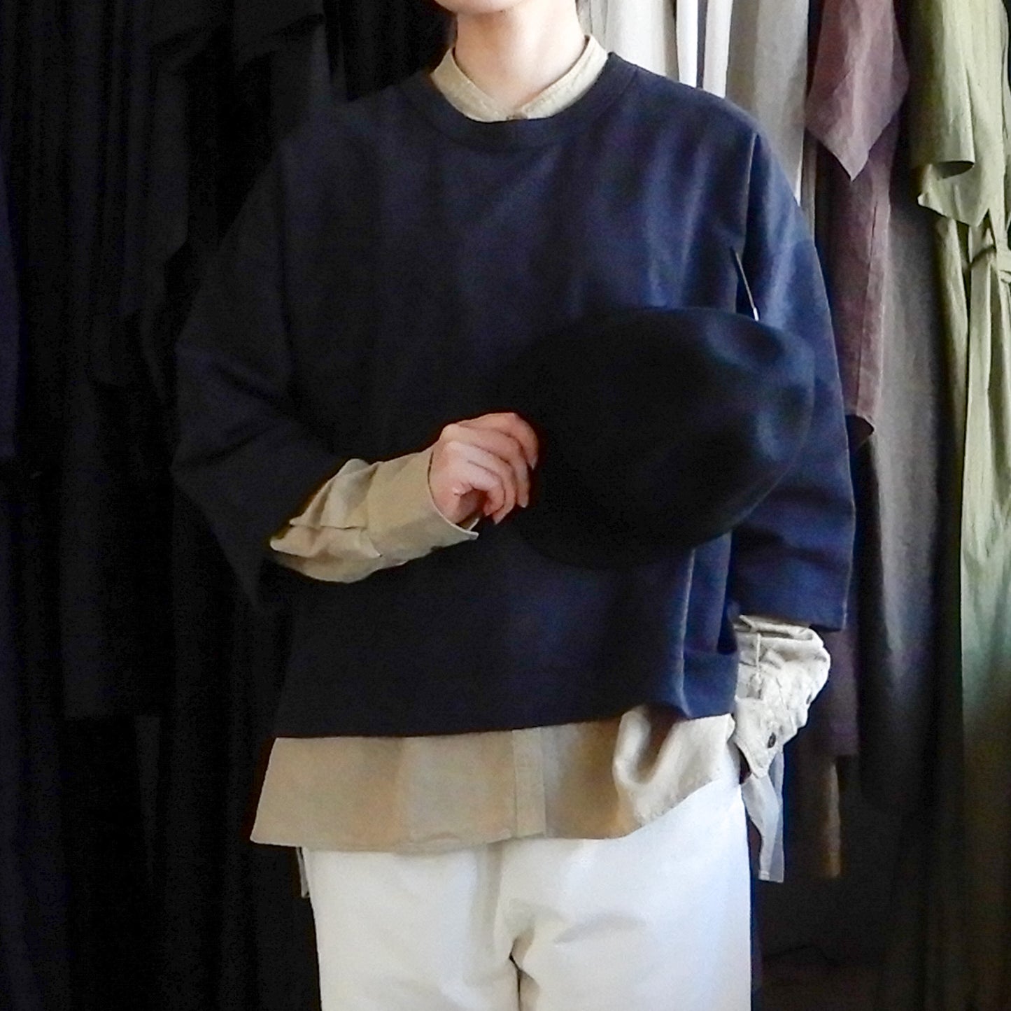 コットン裏毛ボックスプルオーバー Black