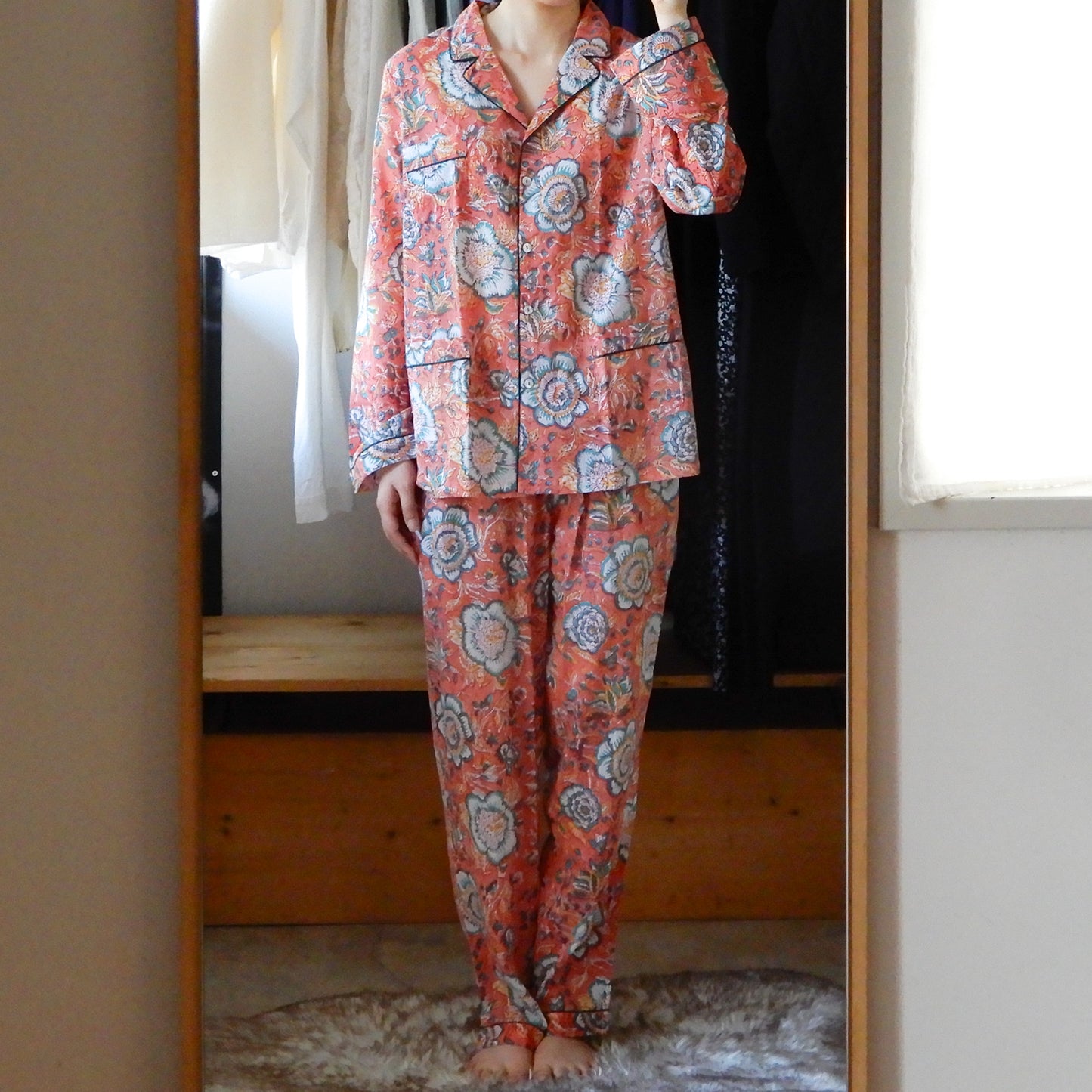 コットンハンドプリンティッドパジャマ Coral Green