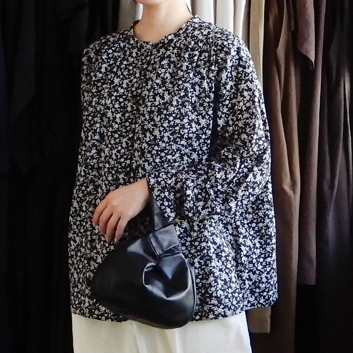 Cotton Cupra Flower Blouse Black