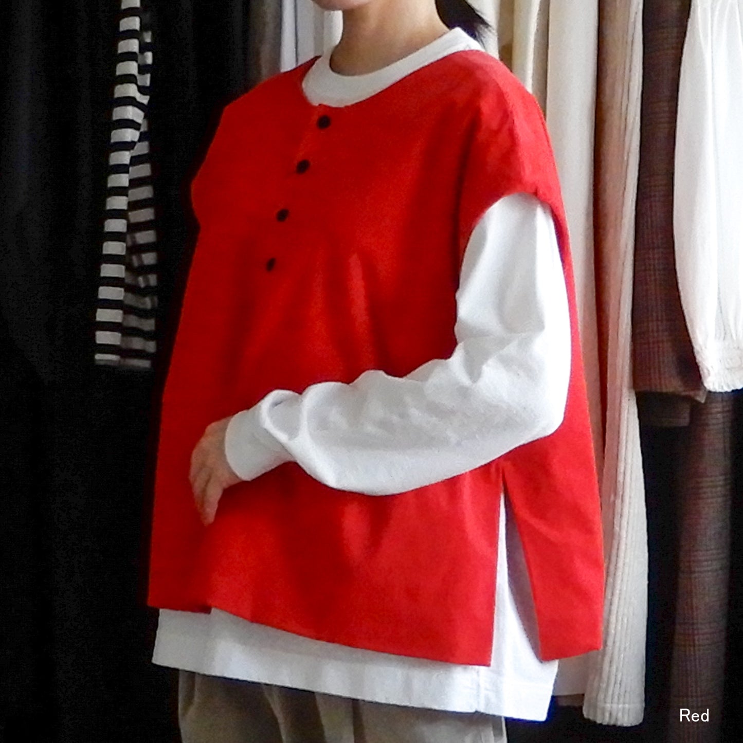 コットン２ウェイVネックベスト Off White