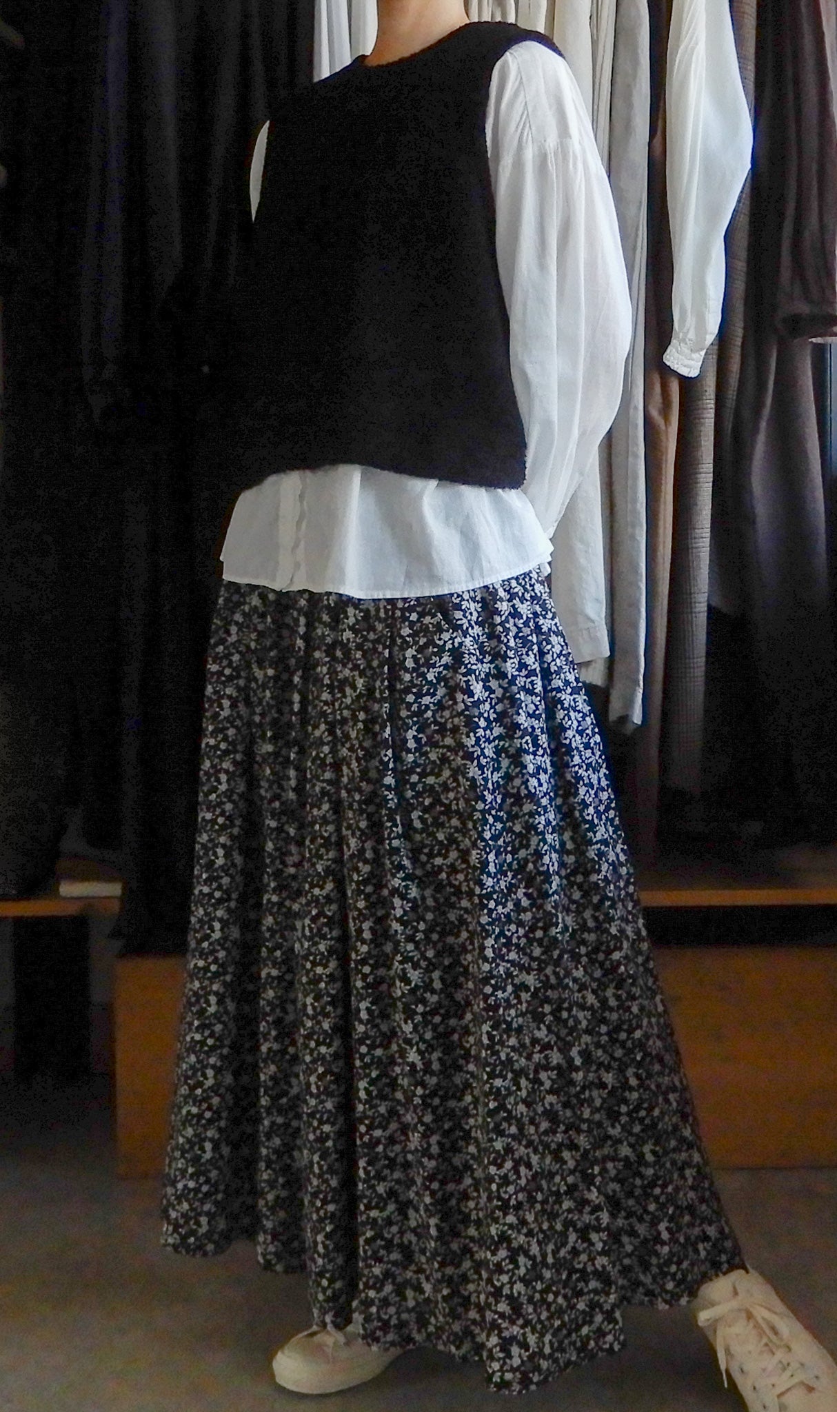 コットンキュプラフラワースカート Black